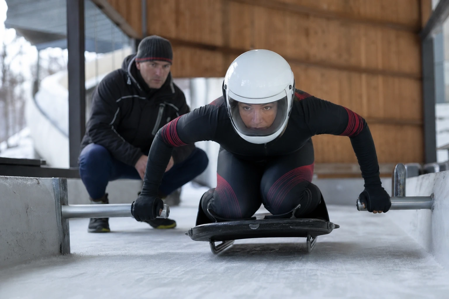 Athlètes de Luge en pleine action